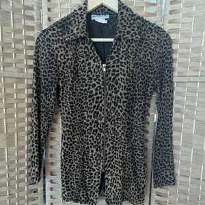 VTG Y2K Burnout Leopard Print Zip Front Long Sleeve Fitted Blouse‎ Top Mall Goth